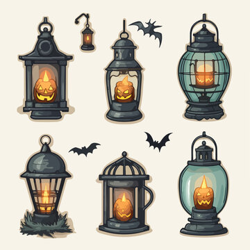 Spookily designed lantern perfect for Halloween. AI Generation.
