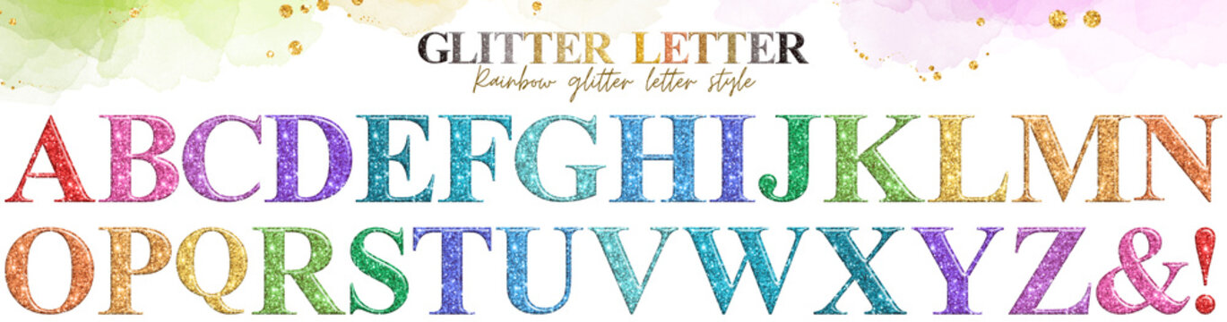 Luxury colorful rainbow glitter letter uppercase, alphabet, text, character, font