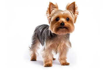 yorkshire terrier dog stands on a white background