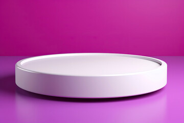 Empty pedestal display on magenta minimal background. Blank podium for showing product