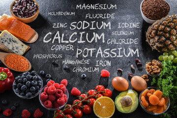 Food products and main minerals essencial for human body