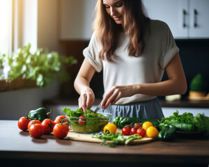 Obraz na płótnie Canvas Woman Preparing Healthy Keto Diet Meals in a Modern Kitchen 