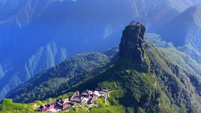 Aerial view of Mount Fanjing in Tongren, Guizhou Province, China