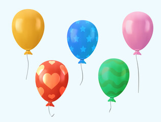 3D helium balloons set in cartoon style. Different color balloon, birthday party, valentine's day, wedding festive © RedVector