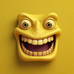 Funny yellow monster on top of yellow wall, detailed character expressions,