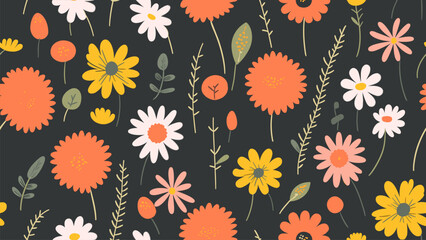 Hand drawn seamless floral pattern print, bouquets, flower compositions	