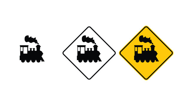 icon caution train sign  yellow outline traffic warning sign design for yellow background and black and white background