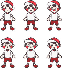 いろいろな表情の体操服を着た男の子のカラーイラストセット(紅組)