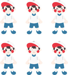 いろいろな表情の体操服を着た男の子のカラーイラストセット(白組)