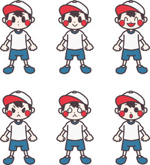 いろいろな表情の体操服を着た男の子のカラーイラストセット(白組)