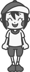体操服を着た笑顔の女の子のモノクロイラスト