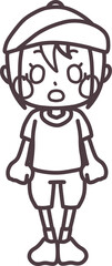 体操服を着た驚いている女の子の線画