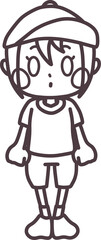 体操服を着たぼんやりしている女の子の線画
