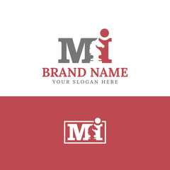 LETTER MI HORSE chess knight IN NEGATIVE SPACE LOGO VECTOR