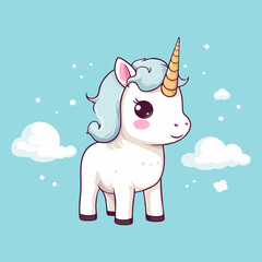 Unicorn on a blue background. Vector illustration