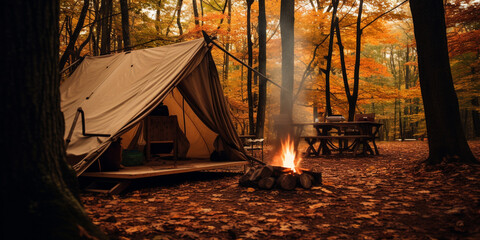 camping in the forest