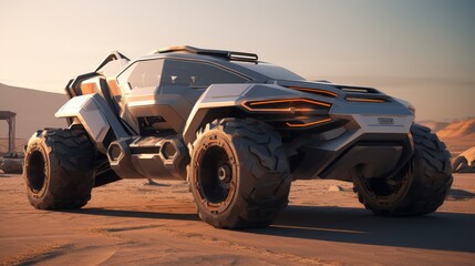 Fototapeta na wymiar Desert Dreamscape: A State-of-the-Art Vehicle's Journey
