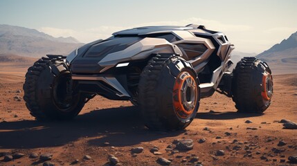 Fototapeta na wymiar Futuristic Buggy Unleashes Desert Challenges