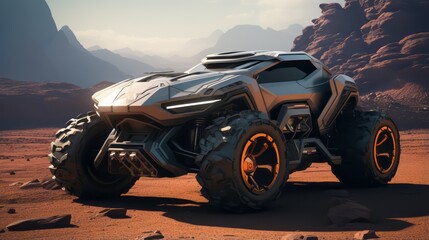 Luxurious All-Terrain Vehicle Conquers the Desert - obrazy, fototapety, plakaty