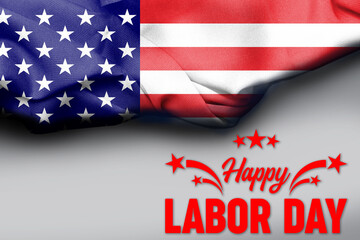text ''happy labor day'' american flag illustration background, negative gray space flag illustration