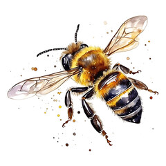 bee, made of watercolor, gouache paint, white background, isolated, generative ai