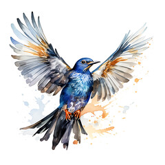 Fototapeta premium bird, made of watercolor, gouache paint, white background, isolated, generative ai