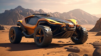 Fototapeta na wymiar Luxurious All-Terrain Vehicle Roams the Desert