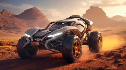 Fototapeta na wymiar Luxe Desert Voyage Guided by a Futuristic Off-Road Auto