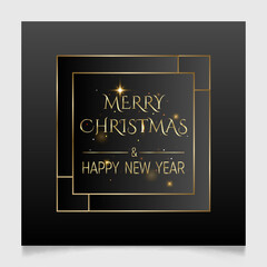 Fototapeta na wymiar Handwritten Christmas and New Year greetings in a golden frame, modern festive lettering over black. Holiday season design illustration template.