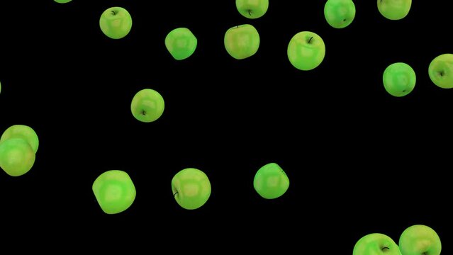 Falling fresh green apples isolated with an alpha channel