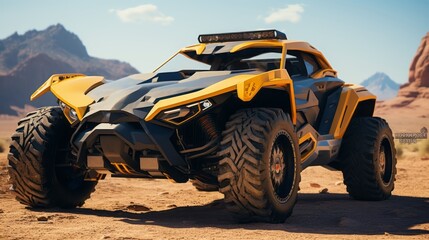 Fototapeta na wymiar Luxe Off-Roading Bliss in the Desert: Futuristic 4x4 Cars in Action