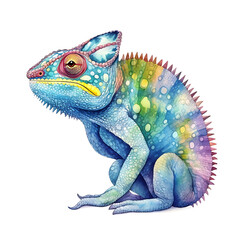 chameleon, made of watercolor, gouache paint, white background, isolated, generative ai