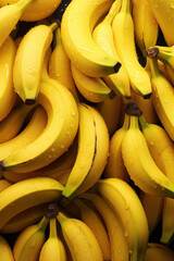 Photorealistic rendering of a texture of ripe yellow bananas covered in water drops