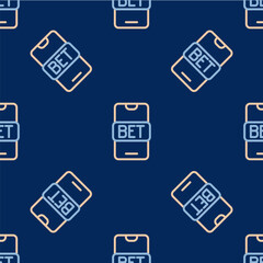 Line Online sports betting icon isolated seamless pattern on blue background. Sport bet bookmaker. Betting online make money. Vector