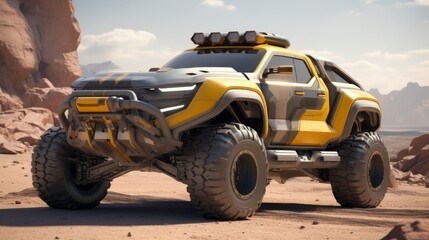 Fototapeta na wymiar Futuristic Desert Escapes in Luxury Bliss: Hi-Tech Buggy Cars Roaming the Desert