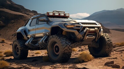 Fototapeta na wymiar Desert Bliss in Luxury Bliss: Hi-Tech 4x4 Luxury Cars in Arid Escapes