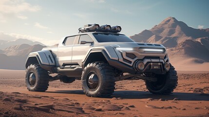 Fototapeta na wymiar Off-Road Marvels in Luxury Bliss: Futuristic 4x4 Cars in Desert Challenges