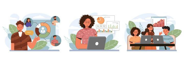 Tasking set. Setting and following schedule. Time optimization of office. Flat vector illustration