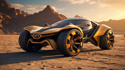Fototapeta na wymiar Desert Dreamscape: Sandy Adventure with Luxury Auto