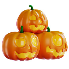 3d illustration of three Halloweens pumpkins