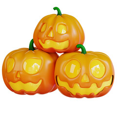 3d illustration of three Halloweens pumpkins