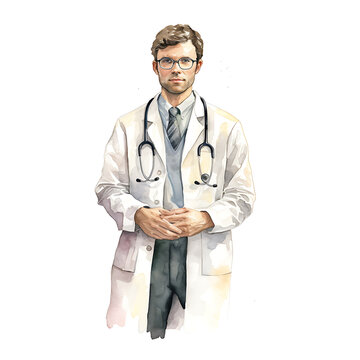 medical, made of watercolor, gouache paint, white background, isolated, generative ai