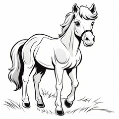 Whimsically Simple: Adorable Horse Illustration with Expressive Eyes - A Black and White Vector Imag