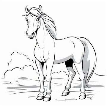 Adorable Vector Horse: Playful, Simple Black and White Image Perfect for Coloring!