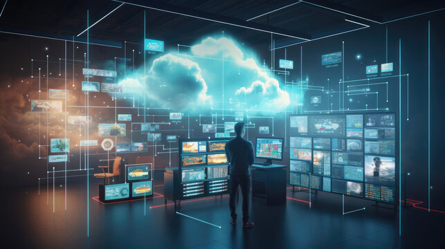 A cloud computing infrastructure delivering seamless services to users worldwide,  revolutionizing modern telecommunications