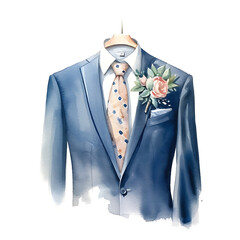wedding and party outfit, made of watercolor, gouache paint, white background, isolated, generative ai