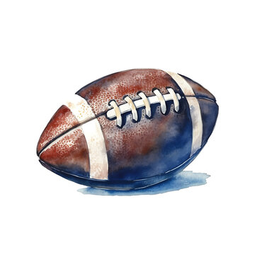 american football isolated on white, made of watercolor, gouache paint, white background, isolated, generative ai