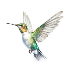 hummingbird, made of watercolor, gouache ink, white background, isolated, generative ai