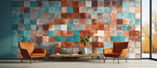 Abstract home decor with multicolor digital ceramic wall tile background texture
