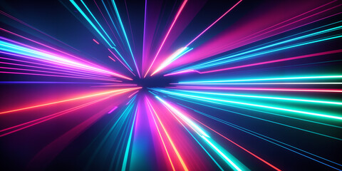 Retro neon hyper warp space illustration. Great for abstract flight visuals and level design in sci-fi gaming..